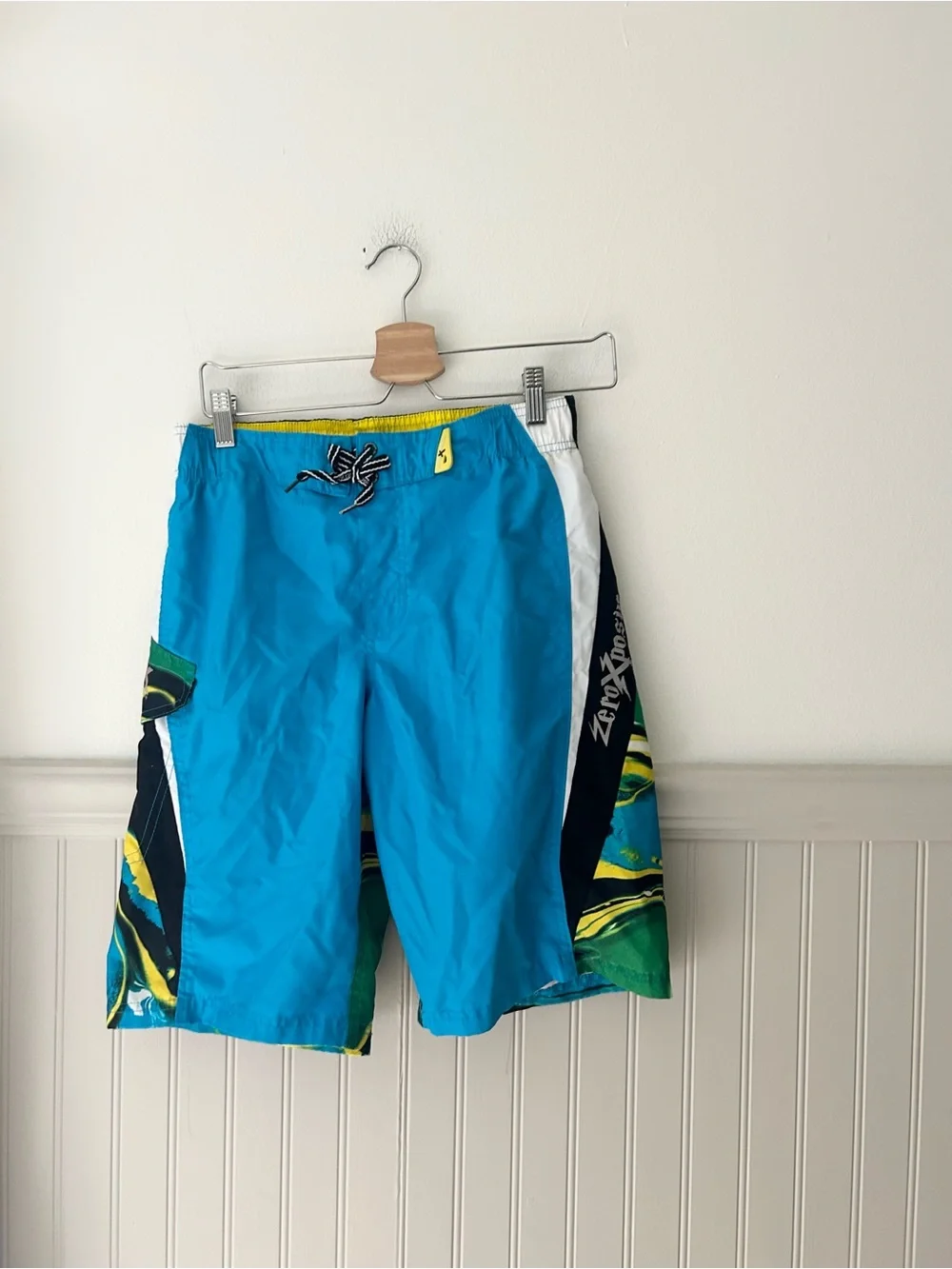 ZeroXposur Boys Swim Trunks 14/16 Bright Blue Tropical Side Panel Quick Dry